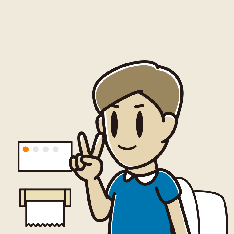 トイレでピースをする男性のイラスト【色、背景あり】PNG