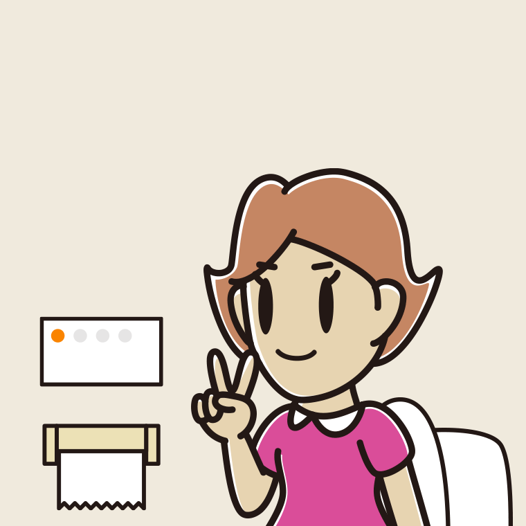 トイレでピースをする女性のイラスト【色、背景あり】PNG