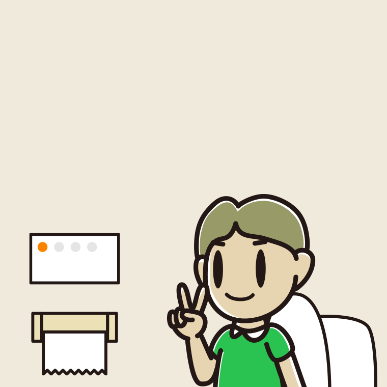 トイレでピースをする小学生男子のイラスト【色、背景あり】PNG