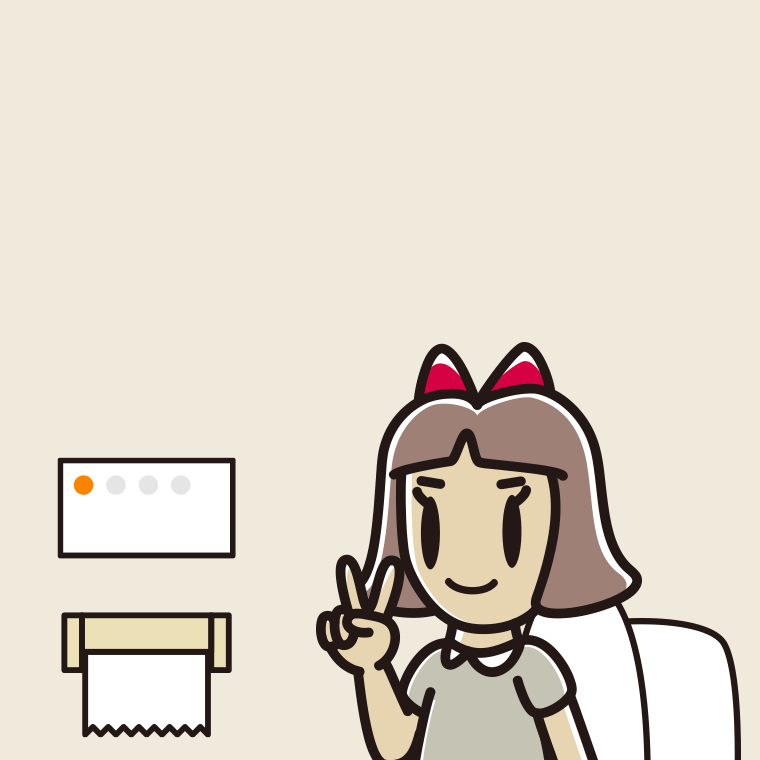 トイレでピースをする小学生女子のイラスト【色、背景あり】PNG