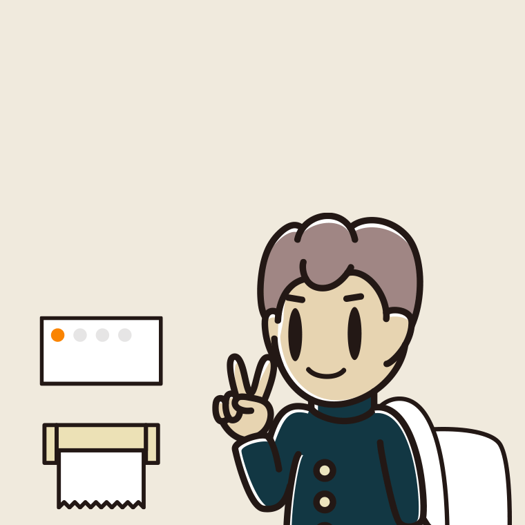 トイレでピースをする男子中学生のイラスト【色、背景あり】PNG