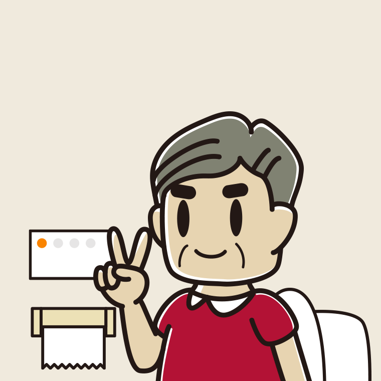 トイレでピースをするおじさんのイラスト【色、背景あり】PNG