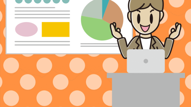 プレゼンする男性会社員（カジュアル）のイラスト【色、背景あり】PNG