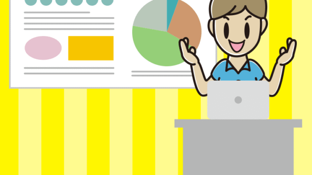 プレゼンする男性会社員（クールビズ）のイラスト【色、背景あり】PNG