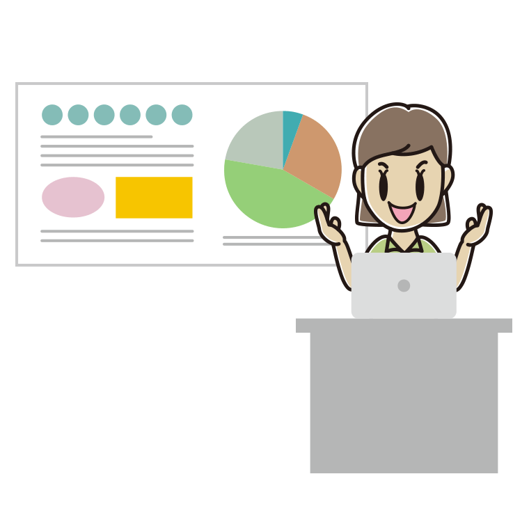 プレゼンする女性会社員（クールビズ）のイラスト【色あり、背景なし】透過PNG