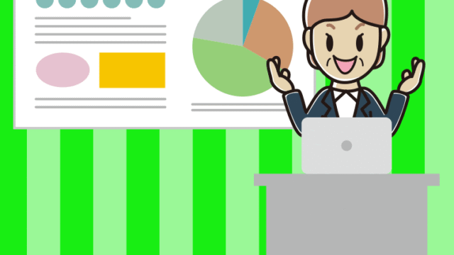 プレゼンする年配女性会社員のイラスト【色、背景あり】PNG