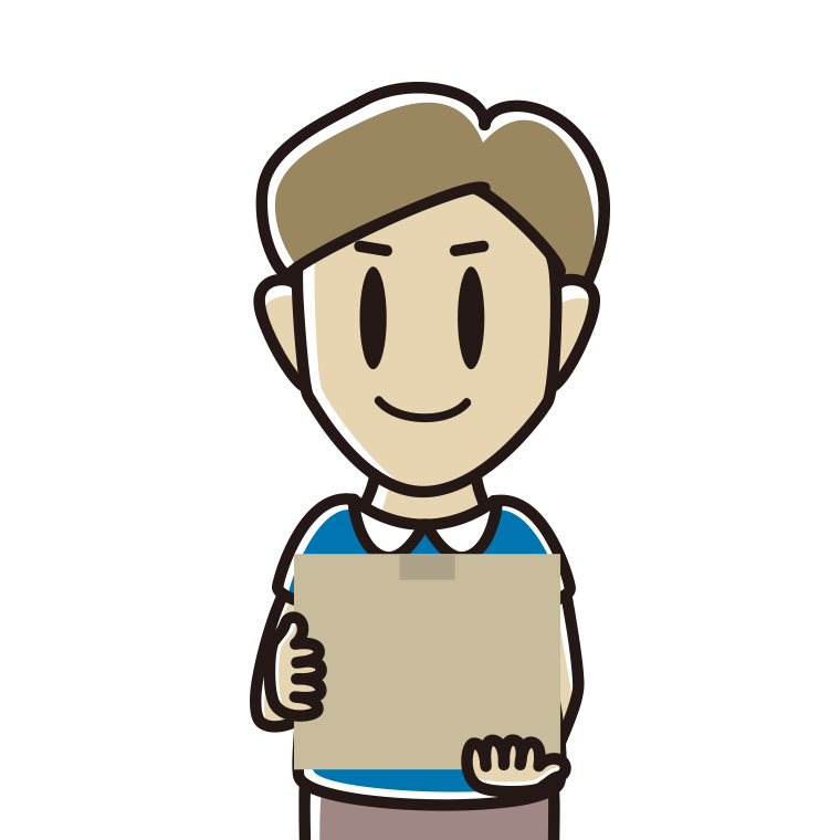 段ボール箱を持つ男性のイラスト【色あり、背景なし】透過PNG