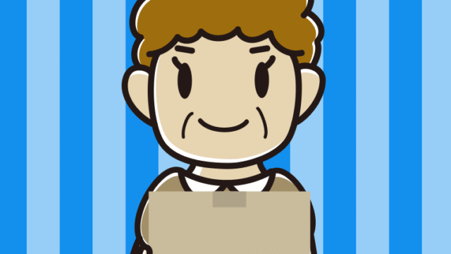 段ボール箱を持つおばさんのイラスト【色、背景あり】PNG