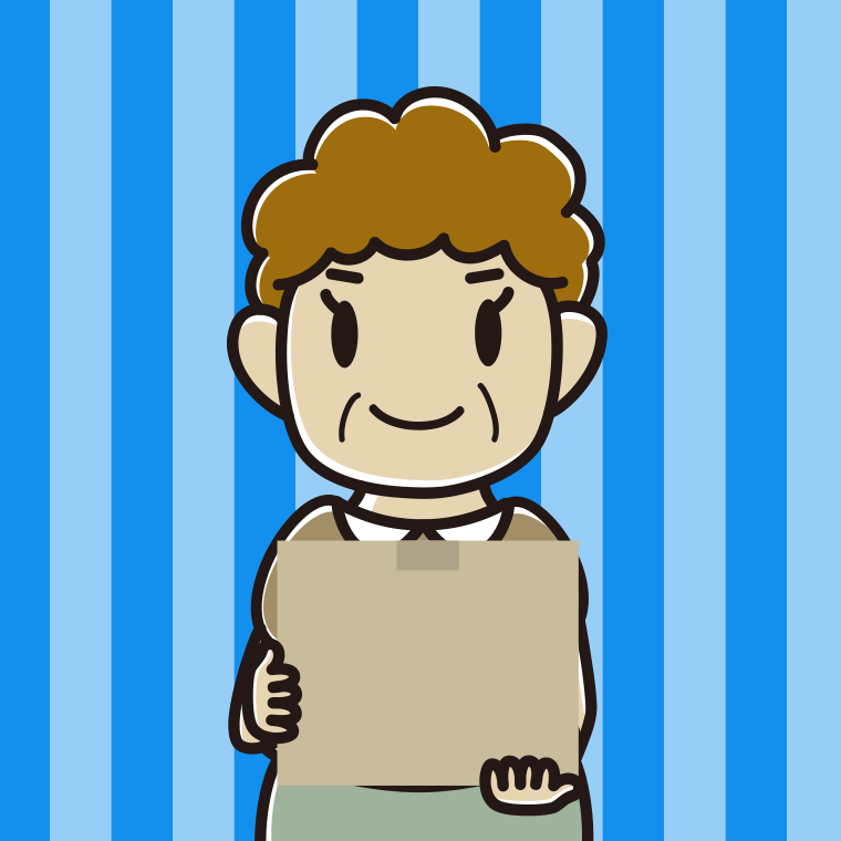 段ボール箱を持つおばさんのイラスト【色、背景あり】PNG