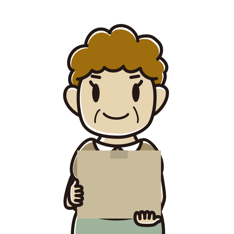 段ボール箱を持つおばさんのイラスト【色あり、背景なし】透過PNG