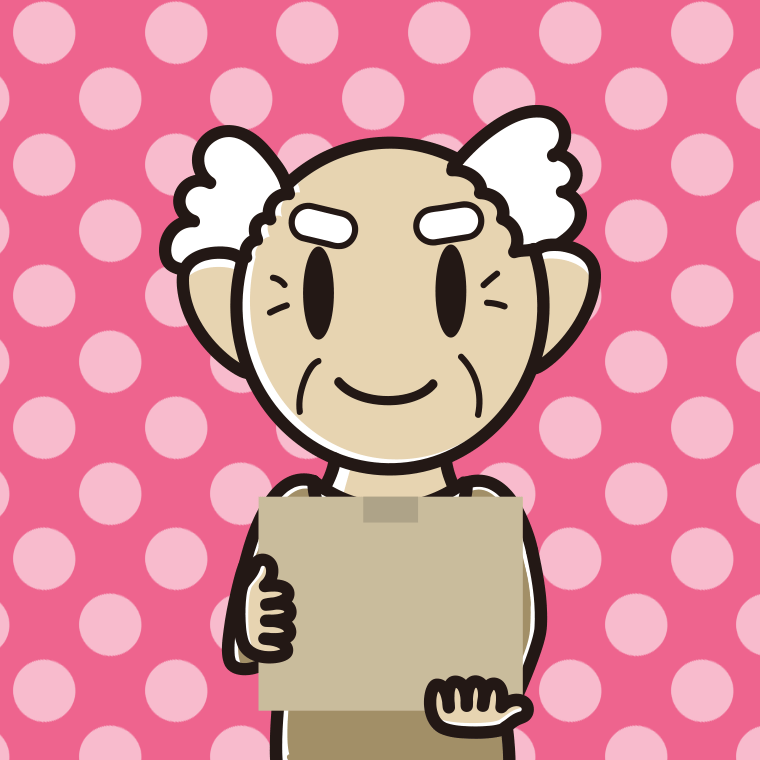 段ボール箱を持つおじいさんのイラスト【色、背景あり】PNG