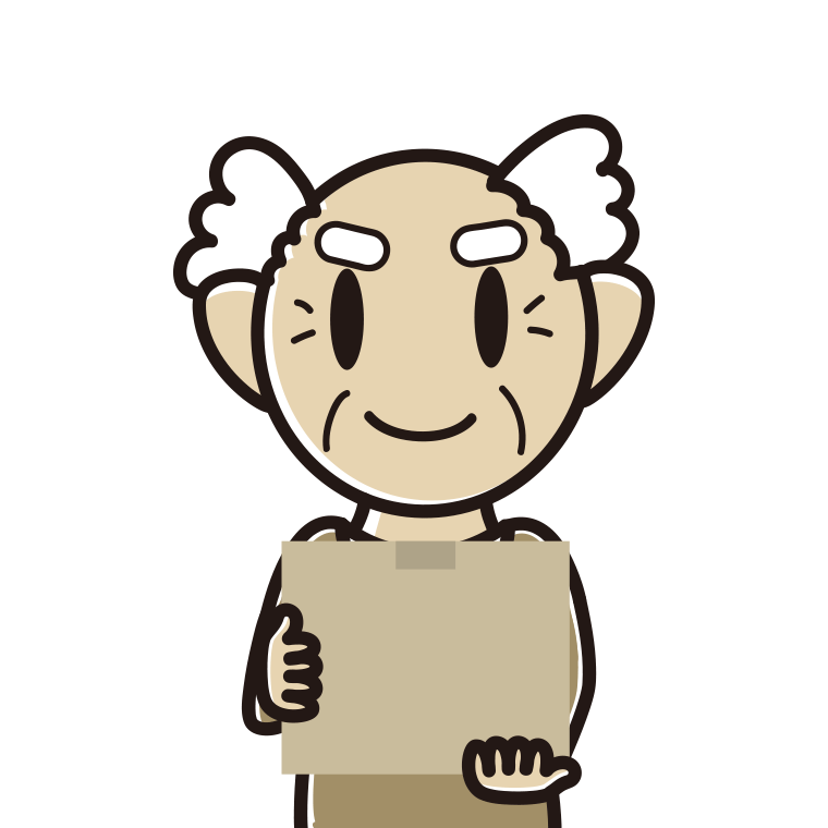 段ボール箱を持つおじいさんのイラスト【色あり、背景なし】透過PNG