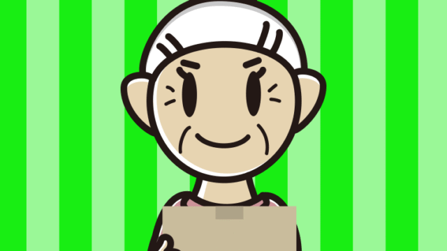 段ボール箱を持つおばあさんのイラスト【色、背景あり】PNG