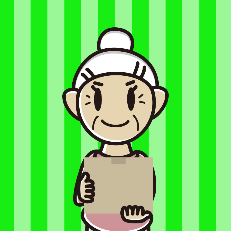 段ボール箱を持つおばあさんのイラスト【色、背景あり】PNG