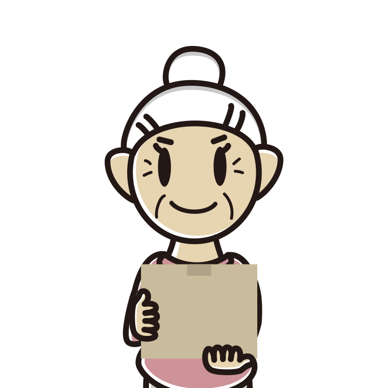 段ボール箱を持つおばあさんのイラスト【色あり、背景なし】透過PNG