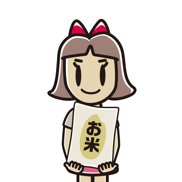 米袋を持つ小学生女子のイラスト【色あり、背景なし】透過PNG