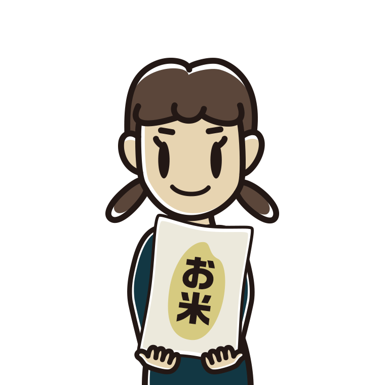 米袋を持つ女子中学生のイラスト【色あり、背景なし】透過PNG