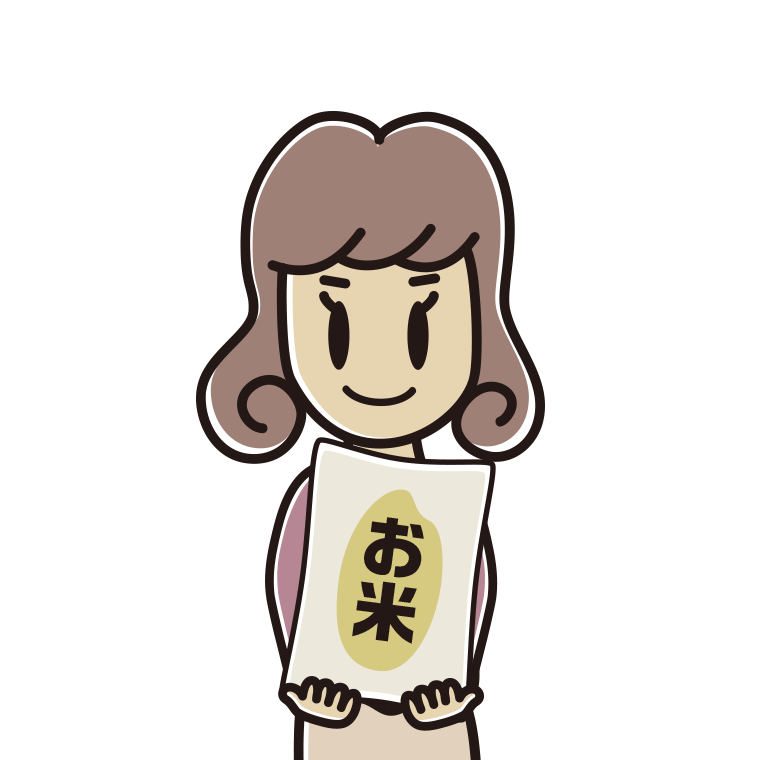米袋を持つ女子大学生のイラスト【色あり、背景なし】透過PNG