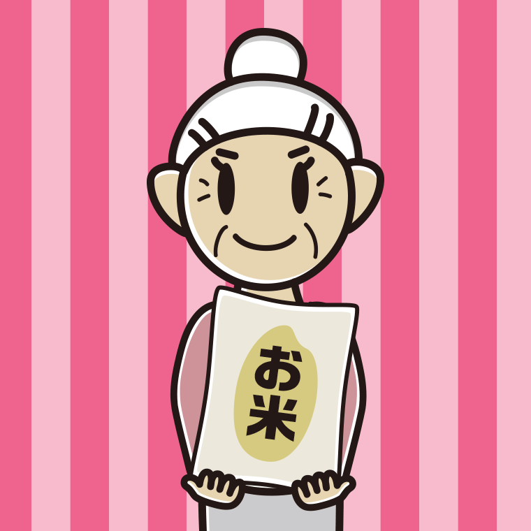 米袋を持つおばあさんのイラスト【色、背景あり】PNG