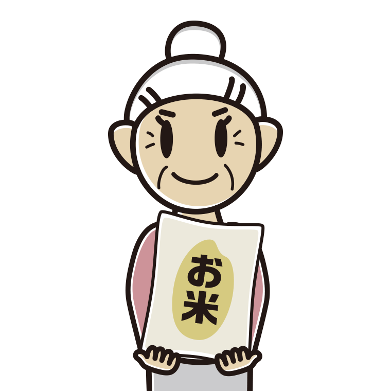 米袋を持つおばあさんのイラスト【色あり、背景なし】透過PNG