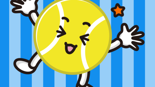 喜ぶテニスボールちゃんのイラスト【色、背景あり】PNG