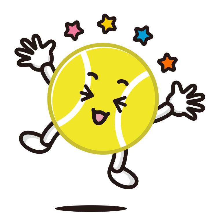 喜ぶテニスボールちゃんのイラスト【色あり、背景なし】透過PNG