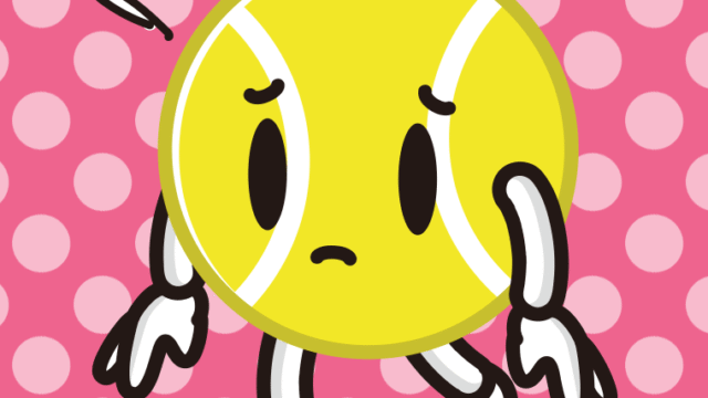 悲しそうなテニスボールちゃんのイラスト【色、背景あり】PNG
