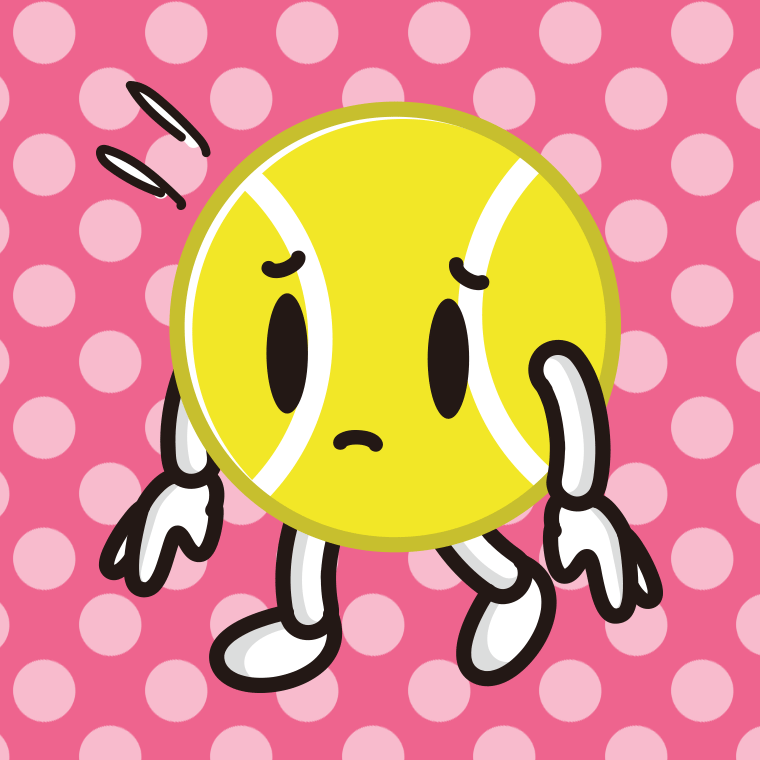 悲しそうなテニスボールちゃんのイラスト【色、背景あり】PNG