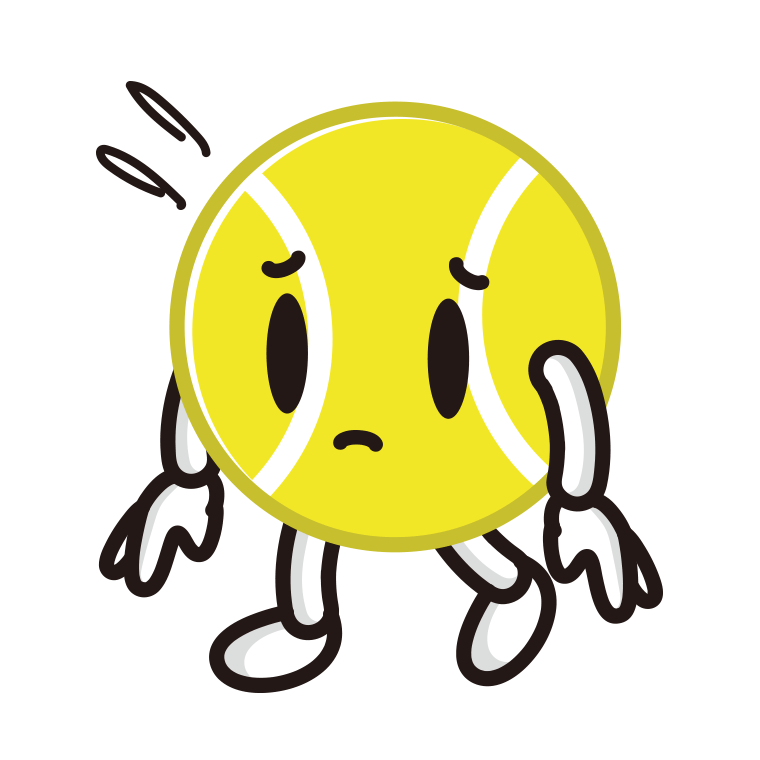 悲しそうなテニスボールちゃんのイラスト【色あり、背景なし】透過PNG