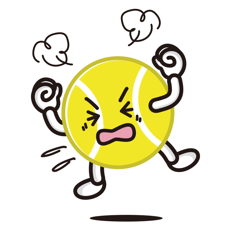 カンカンに怒るテニスボールちゃんのイラスト【色あり、背景なし】透過PNG