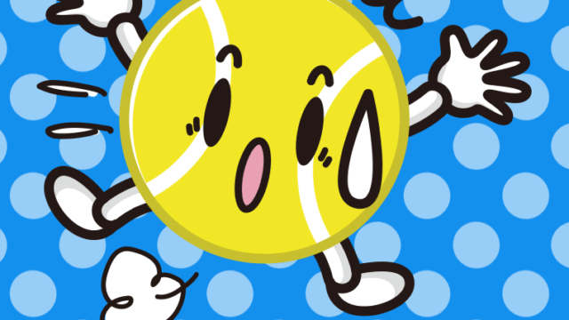 驚くテニスボールちゃんのイラスト【色、背景あり】PNG
