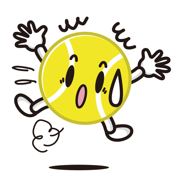 驚くテニスボールちゃんのイラスト【色あり、背景なし】透過PNG
