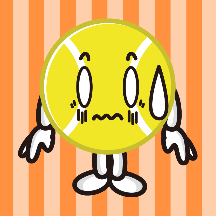 ショックを受けるテニスボールちゃんのイラスト【色、背景あり】PNG
