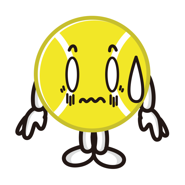ショックを受けるテニスボールちゃんのイラスト【色あり、背景なし】透過PNG