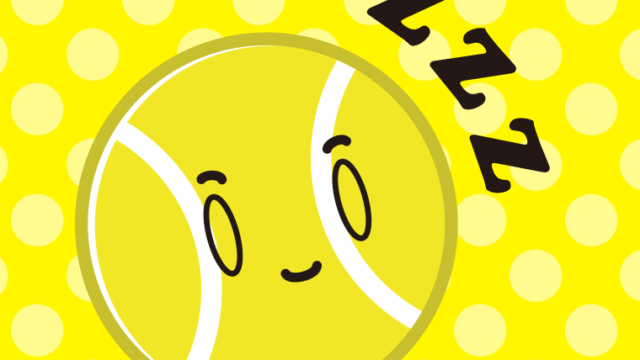 眠るテニスボールちゃんのイラスト【色、背景あり】PNG