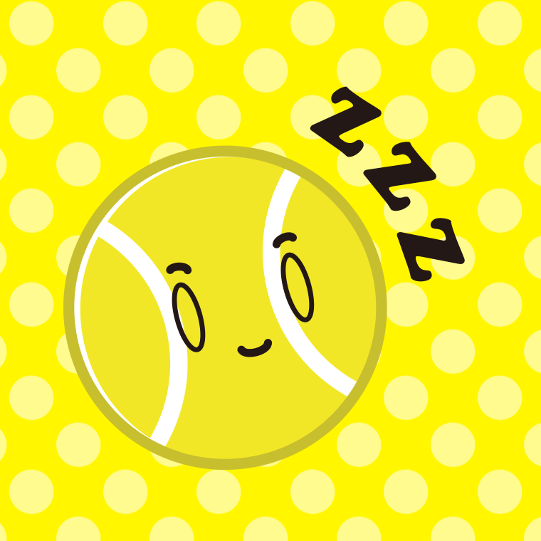 眠るテニスボールちゃんのイラスト【色、背景あり】PNG