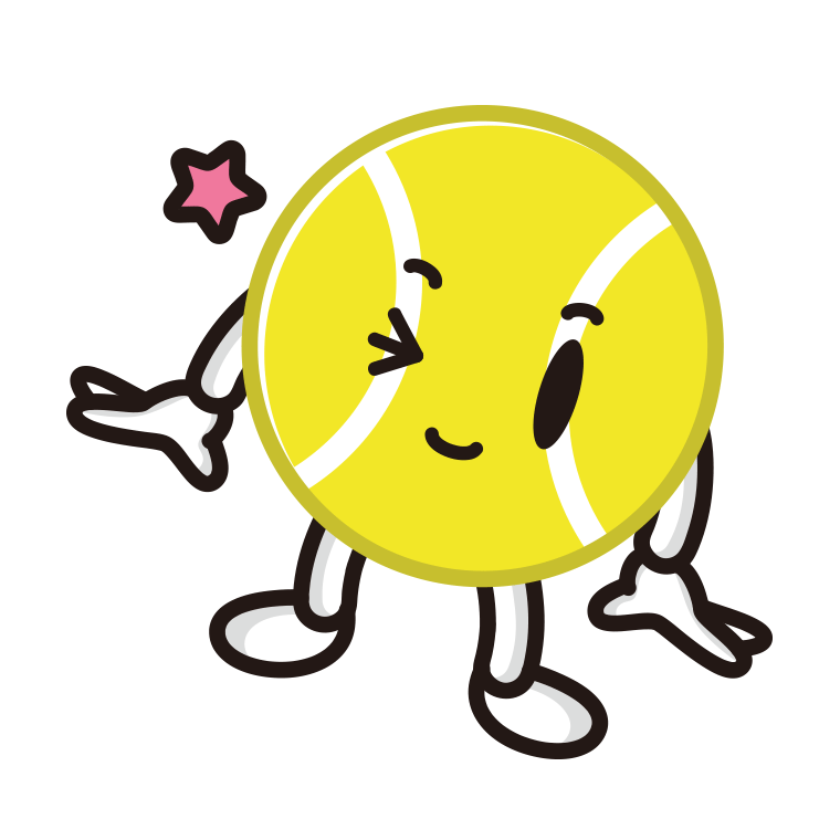 ウインクするテニスボールちゃんのイラスト【色あり、背景なし】透過PNG