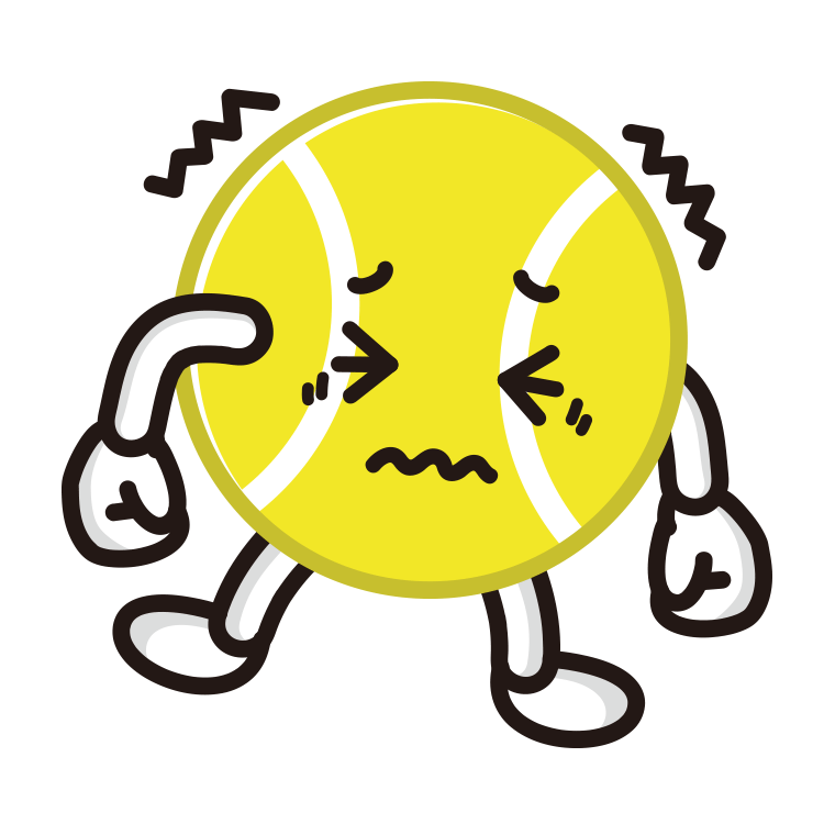 ブルブル震えるテニスボールちゃんのイラスト【色あり、背景なし】透過PNG