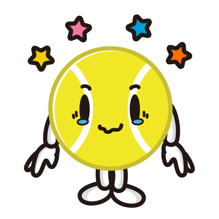 ジーンとするテニスボールちゃんのイラスト【色あり、背景なし】透過PNG