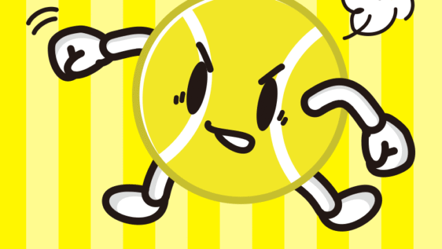 パンチするテニスボールちゃんのイラスト【色、背景あり】PNG