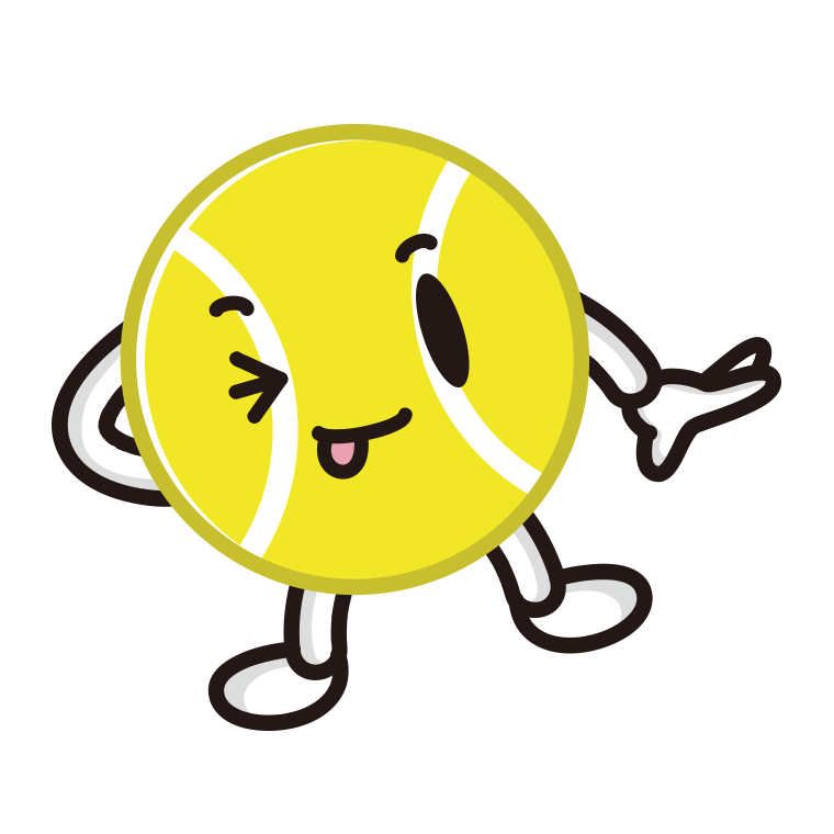 テヘヘなテニスボールちゃんのイラスト【色あり、背景なし】透過PNG