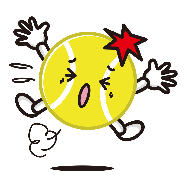 ぶつかるテニスボールちゃんのイラスト【色あり、背景なし】透過PNG