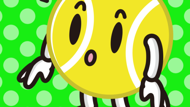 何かに気付くテニスボールちゃんのイラスト【色、背景あり】PNG