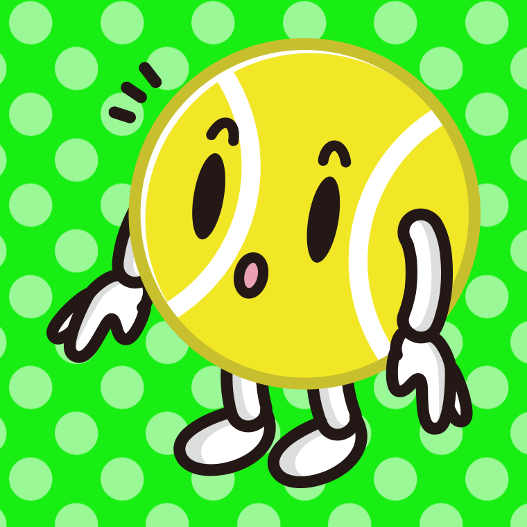 何かに気付くテニスボールちゃんのイラスト【色、背景あり】PNG