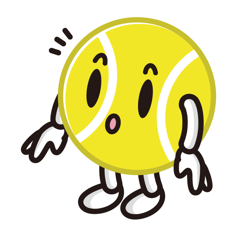 何かに気付くテニスボールちゃんのイラスト【色あり、背景なし】透過PNG