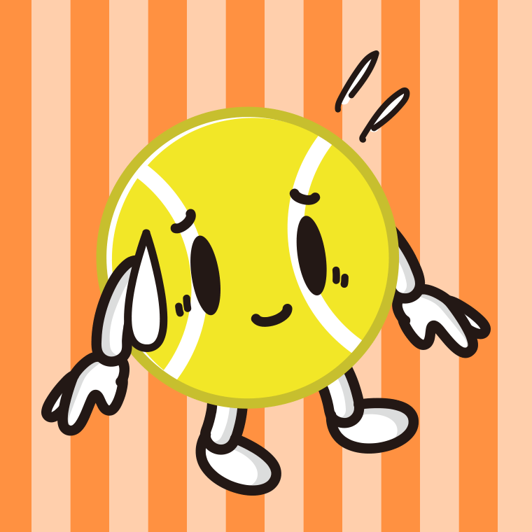 苦笑いするテニスボールちゃんのイラスト【色、背景あり】PNG