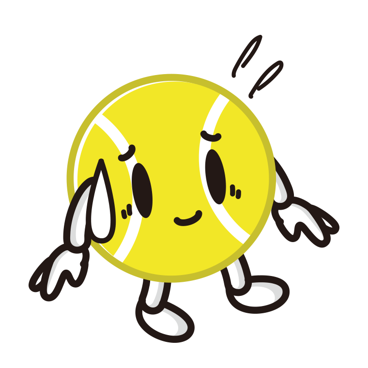 苦笑いするテニスボールちゃんのイラスト【色あり、背景なし】透過PNG