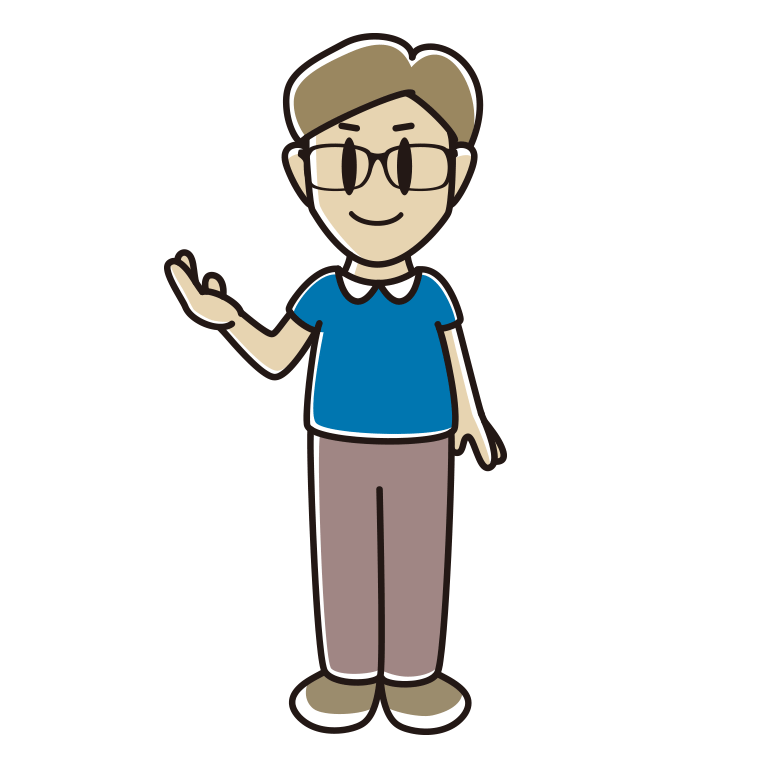 案内する眼鏡の男性のイラスト【色あり、背景なし】透過PNG