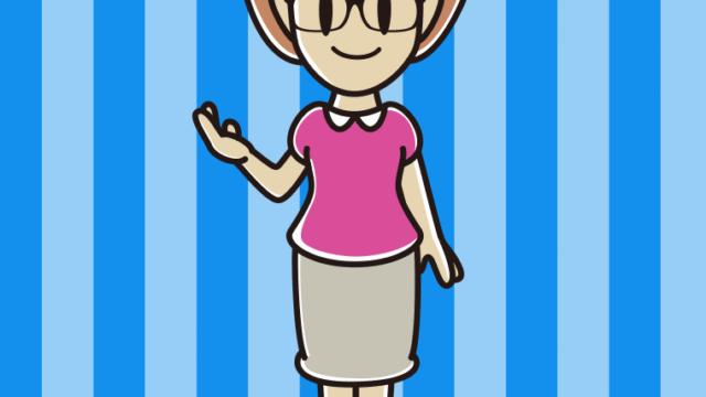 案内する眼鏡の女性のイラスト【色、背景あり】PNG