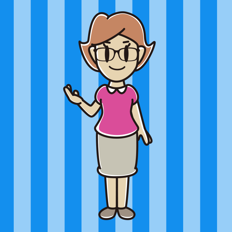 案内する眼鏡の女性のイラスト【色、背景あり】PNG